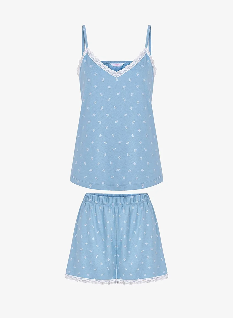 Penti Women's Cotton Lounge Aqua Sleeveless Tank & Shorts Set - Blue