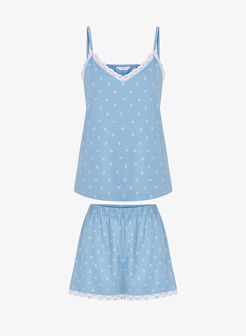 Penti Women's Cotton Lounge Aqua Sleeveless Tank & Shorts Set - Blue - Image 1