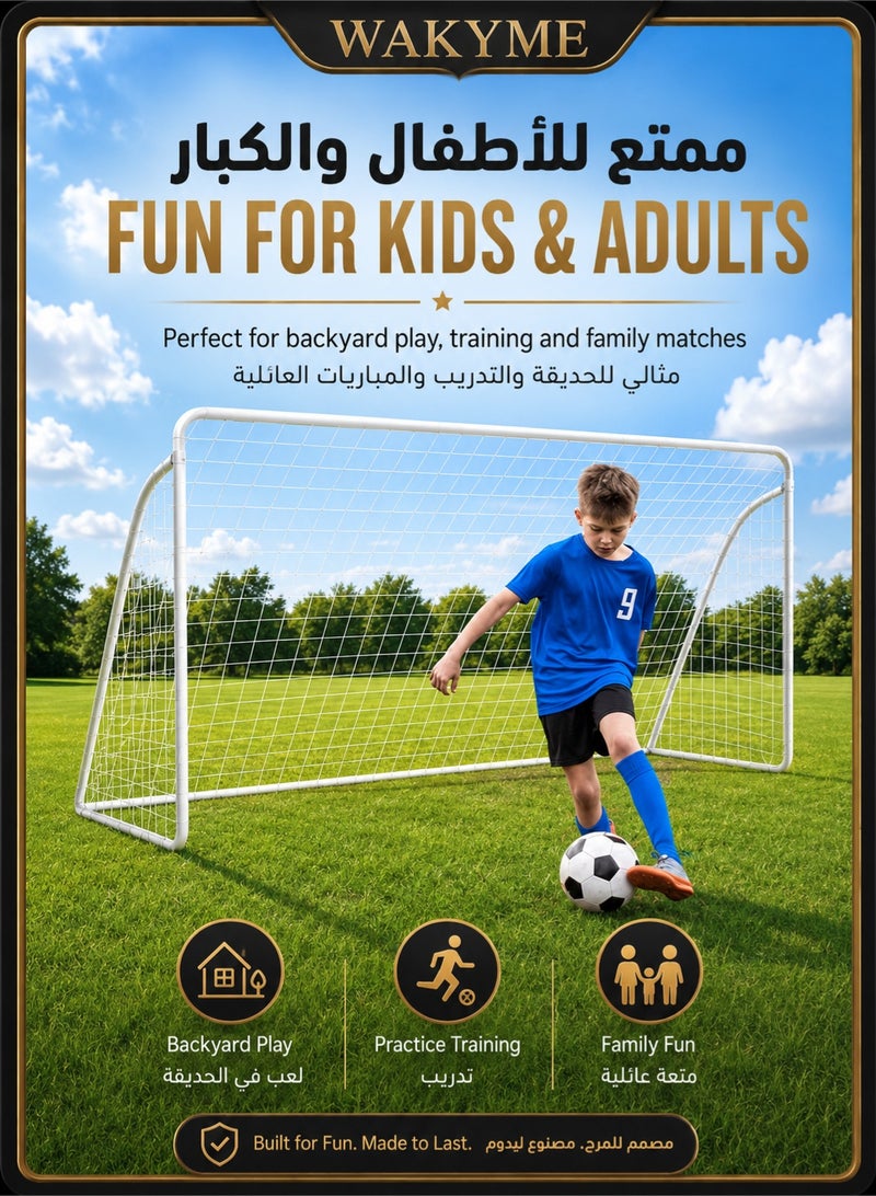 WAKYME Portable Soccer Goal for Backyard 240x90x150 Kids Adults Soccer Net and Frame for Home Backyard Practice Training Goals Soccer Training Equipment - Image 2
