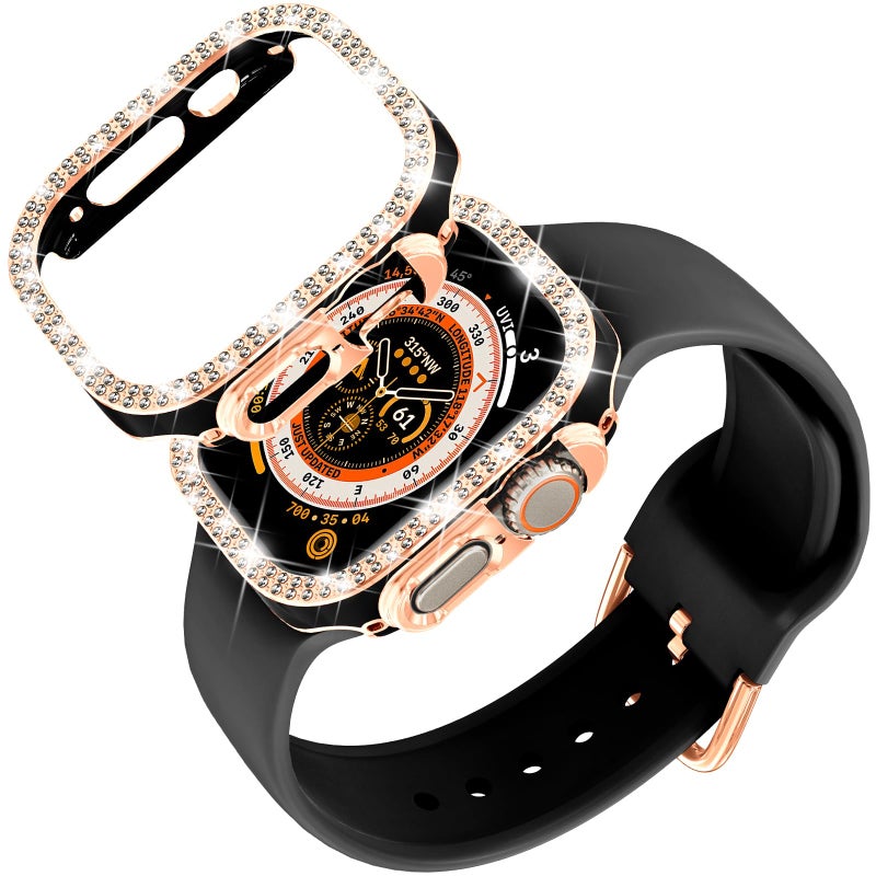 DABAOZA Compatible for Apple Watch Bands 49mm with Bumper, Bling Glitter Women Silicone Soft Comfortable Strap for iWatch SE Ultra 3 2 Series 11 10 9 8 7 6 5 4 3 2 1ï¼ˆBlack Rosegoldï¼Œ49ï¼‰ - Image 1