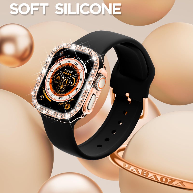 DABAOZA Compatible for Apple Watch Bands 49mm with Bumper, Bling Glitter Women Silicone Soft Comfortable Strap for iWatch SE Ultra 3 2 Series 11 10 9 8 7 6 5 4 3 2 1ï¼ˆBlack Rosegoldï¼Œ49ï¼‰ - Image 4
