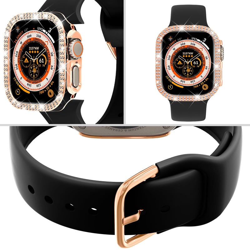 DABAOZA Compatible for Apple Watch Bands 49mm with Bumper, Bling Glitter Women Silicone Soft Comfortable Strap for iWatch SE Ultra 3 2 Series 11 10 9 8 7 6 5 4 3 2 1ï¼ˆBlack Rosegoldï¼Œ49ï¼‰ - Image 3