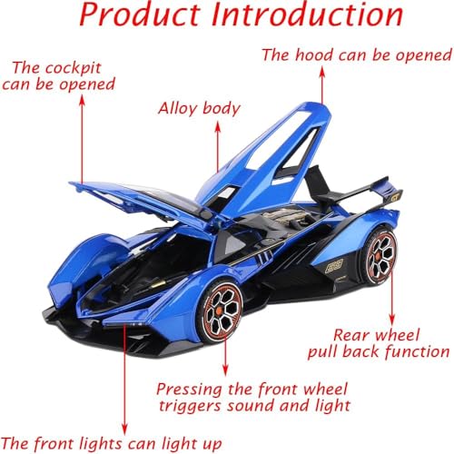 DEUSON ECOM 1:22 Scale Diecast Metal Car Lambo V12 GT Toy Car for Kids Collection Model Cars with Light Sound Pull Back Openable Door - Image 3