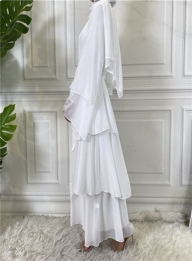 Loquat Pure Color Simple Three Layer Chiffon Cardigan Gown White - Image 2