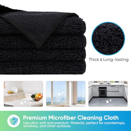 HOMEXCEL Microfiber Cleaning Cloth, 12 Pack Premium Microfiber Towels for Cars, Lint Free, Scratch-Free, Highly Absorbent, Reusable Cleaning Rags for Car, Household, Kitchen, Window, 11.5"X11.5" Black - Image 5