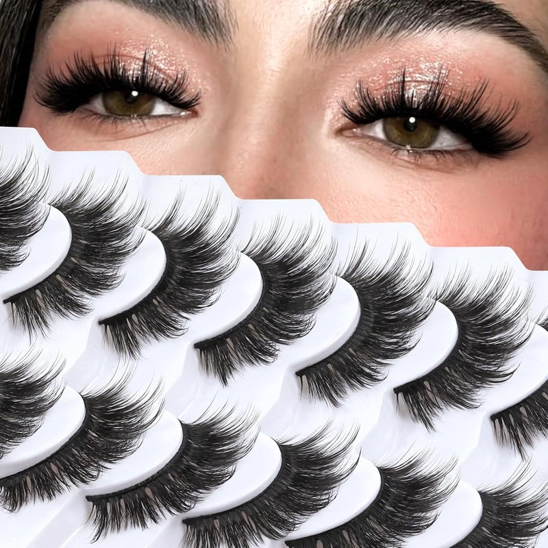 Veleasha False Eyelashes Wispy Faux Mink Lashes Fluffy Handmade Fake Eyelashes Natural Look 7 Pairs Pack Luxury Cat Eye Lashes (815) - Image 2
