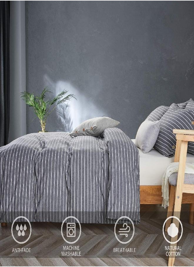 JELLYMONI JELLYMONI Pinstriped 100% Washed Cotton Linen Like Duvet Cover Set, 3 Pieces Luxury Soft Bedding Set with Buttons Closure, Grey Stripes Pattern Printed Duvet Cover Twin Size(No Comforter)  - Image 4