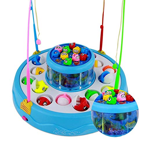 Goyal's Fish Catching Game Big Size with 26 Fishes, 2 Rotating Fish Pond, 4 Catching Pods Magnetic Hooks with Music and Light Best Engaging Educating Fun Gift for Kids Baby Toddler (Blue) - Image 1