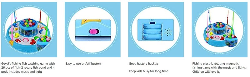 Goyal's Fish Catching Game Big Size with 26 Fishes, 2 Rotating Fish Pond, 4 Catching Pods Magnetic Hooks with Music and Light Best Engaging Educating Fun Gift for Kids Baby Toddler (Blue) - Image 4