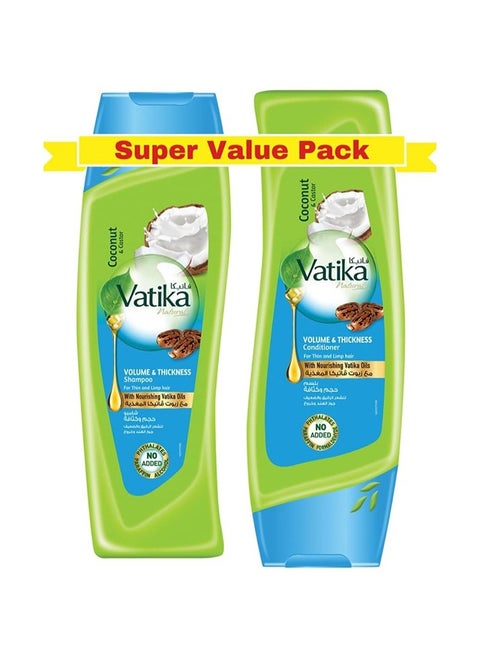 Pack Of 2 Volume, Thickness Shampoo And Conditioner Enriched With Coconut, Castor, 400ml