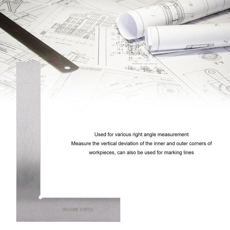 Machinist Square, Carbon Steel Right Angle Square, 90 Degree Engineer Tool, High Accuracy Engineer Square Ruler for Woodworking 200x130mm, ANKROYU9pqofgzshb - Image 2