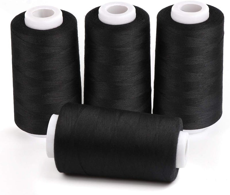 ilauke 4 x 3000 Yards Serger Thread Spools Black Polyester Sewing Threads Overlock Cone - Image 1