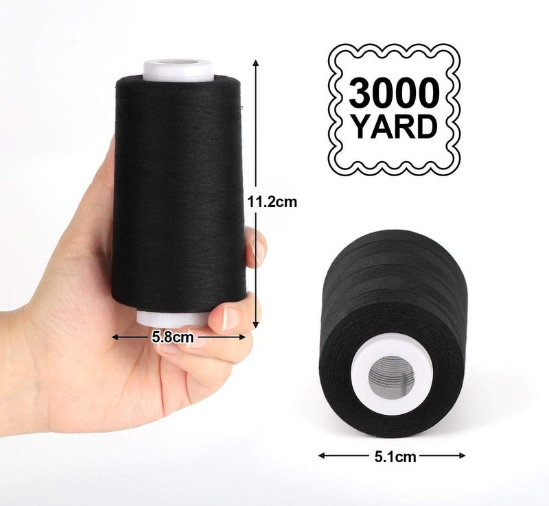 ilauke 4 x 3000 Yards Serger Thread Spools Black Polyester Sewing Threads Overlock Cone - Image 2