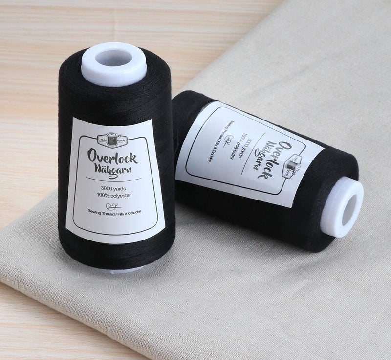 ilauke 4 x 3000 Yards Serger Thread Spools Black Polyester Sewing Threads Overlock Cone - Image 3