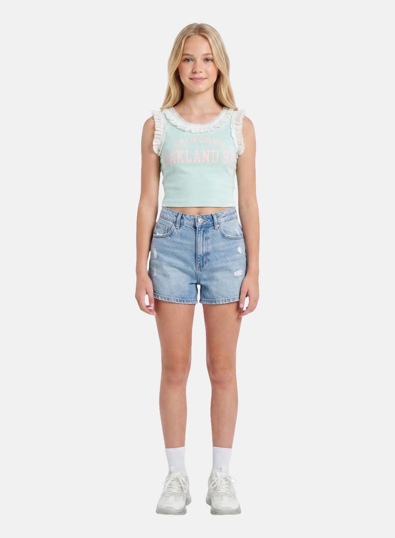 FOREVER 21 Girls' Ruffled Trim Graphic Tank Top, Cropped Fit - Image 1