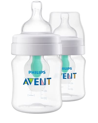 Avent Philips Avent Anti-Colic Baby Bottle with AirFree Vent, 4oz, with Flow 1 Nipples, 0m+, 2pk, Clear, SCY701/92 - Image 1