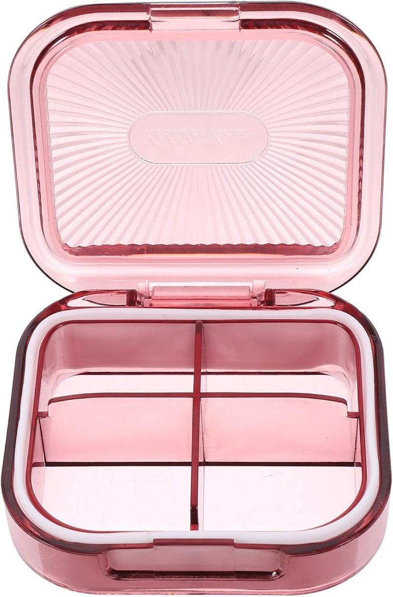 Portable Travel Pill Organizer Box, Small 4-Compartment Medicine Case, Pink Moisture-Proof Daily Organizer for Medication Storage - Image 1