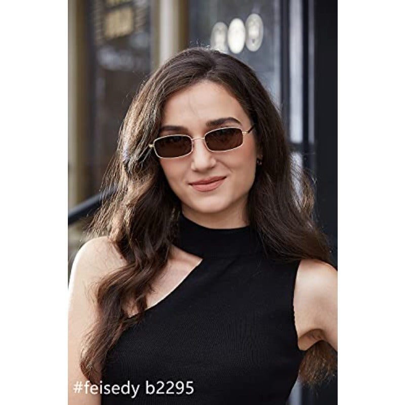 نظارات شمسية قديمة من فيزيدي للنساء والرجال بإطار معدني صغير على شكل مستطيل B2295 - Image 3