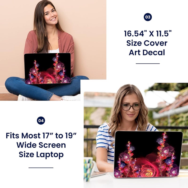 إل أس أس غطاء جلد لابتوب 17-17.3 بوصة مع نقش زهور ملونة لـ HP وDell وLenovo وApple وAsus وAcer وCompaq - يناسب 16.5 و17 و17.3 و18.4 و19 بوصة (وسادتان للمعصم مجانًا) - Image 3