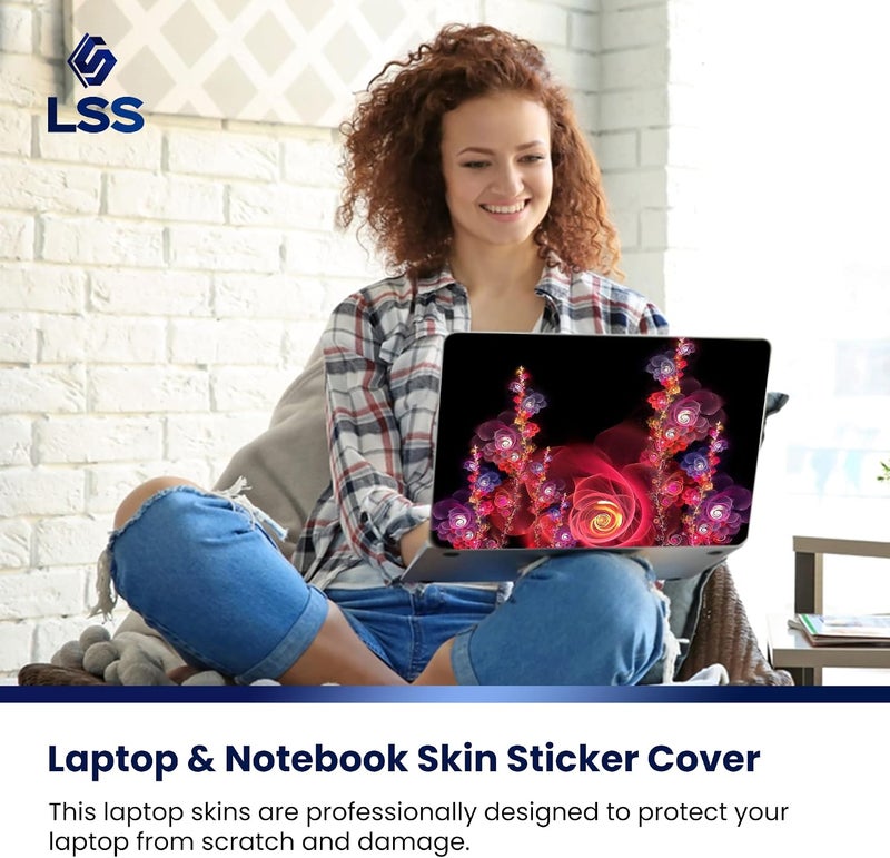 إل أس أس غطاء جلد لابتوب 17-17.3 بوصة مع نقش زهور ملونة لـ HP وDell وLenovo وApple وAsus وAcer وCompaq - يناسب 16.5 و17 و17.3 و18.4 و19 بوصة (وسادتان للمعصم مجانًا) - Image 5