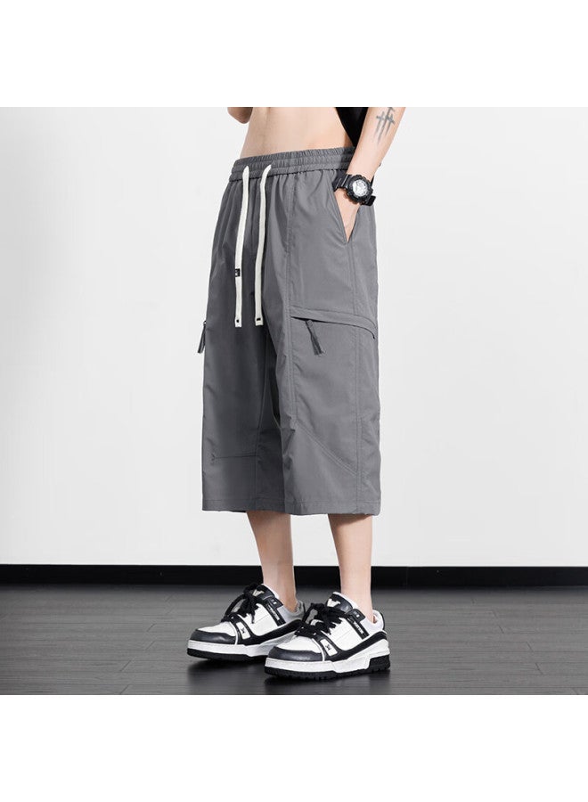 Poum Men's Summer American-style Workwear Seven-point Pants Casual Ice Silk Sports Quick-drying Shorts K66 Gray 2XL - Image 3