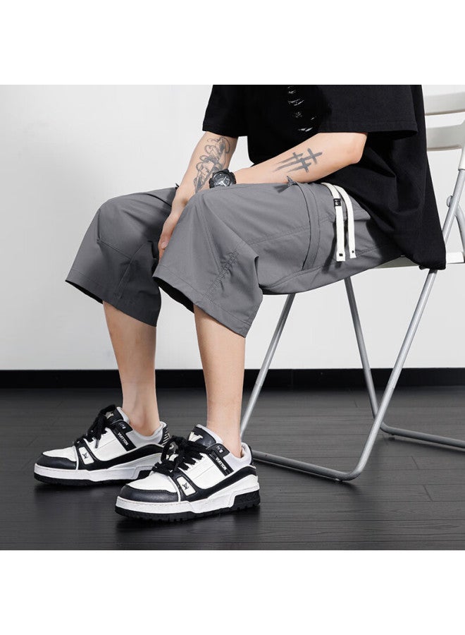 Poum Men's Summer American-style Workwear Seven-point Pants Casual Ice Silk Sports Quick-drying Shorts K66 Gray 2XL - Image 4