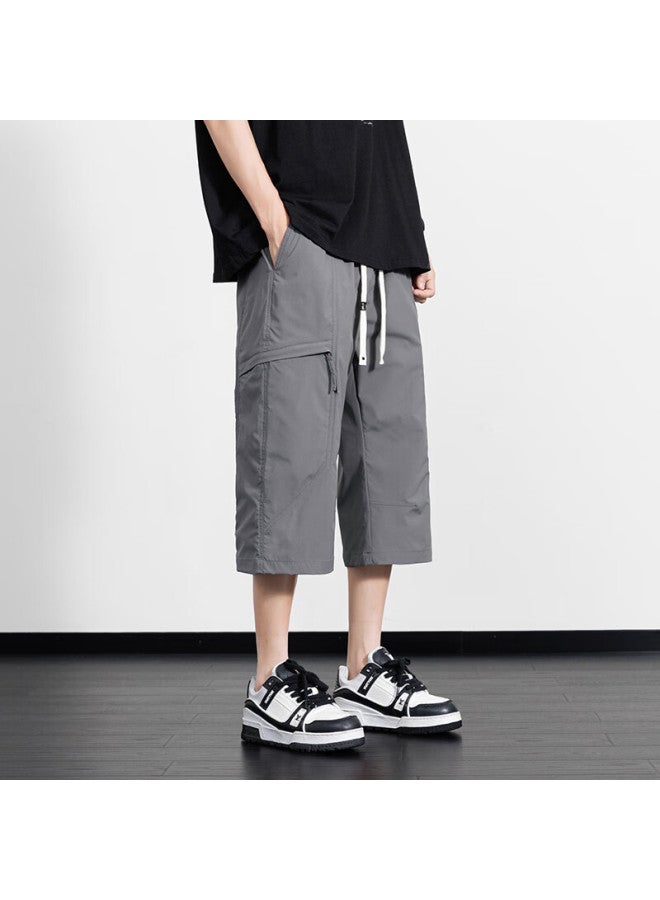Poum Men's Summer American-style Workwear Seven-point Pants Casual Ice Silk Sports Quick-drying Shorts K66 Gray 2XL - Image 1
