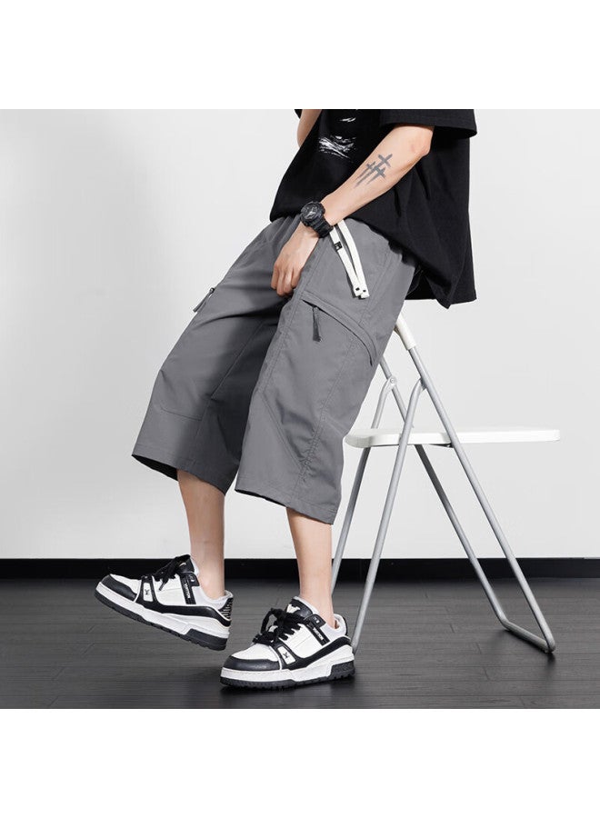 Poum Men's Summer American-style Workwear Seven-point Pants Casual Ice Silk Sports Quick-drying Shorts K66 Gray 2XL - Image 2