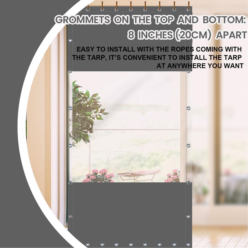 Ezcasch 20 Oz Outdoor Vinyl Curtain, Outdoor Clear Panel Curtain, Weather Resistant Outdoor Curtain for Pergola, Porch, Gazebos, with Rustproof Grommets (8'H x 10'W, Dark Gray) - Image 3
