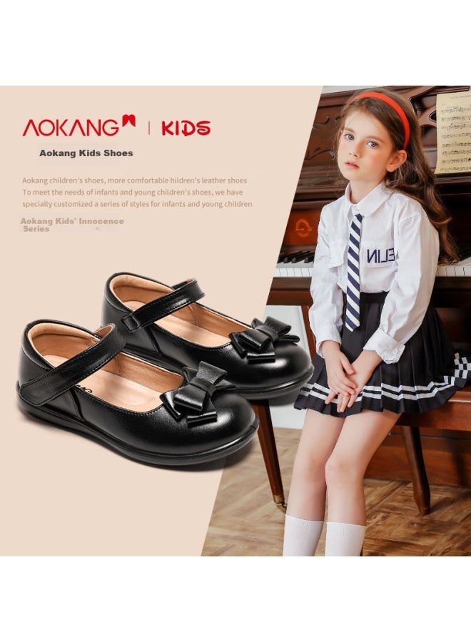Aokang Children's Shoes, Girls' Small Black Leather Shoes, Spring And Autumn New Style, Black Genuine Leather, Soft Sole, British Style, Children's Princess Performance Shoes