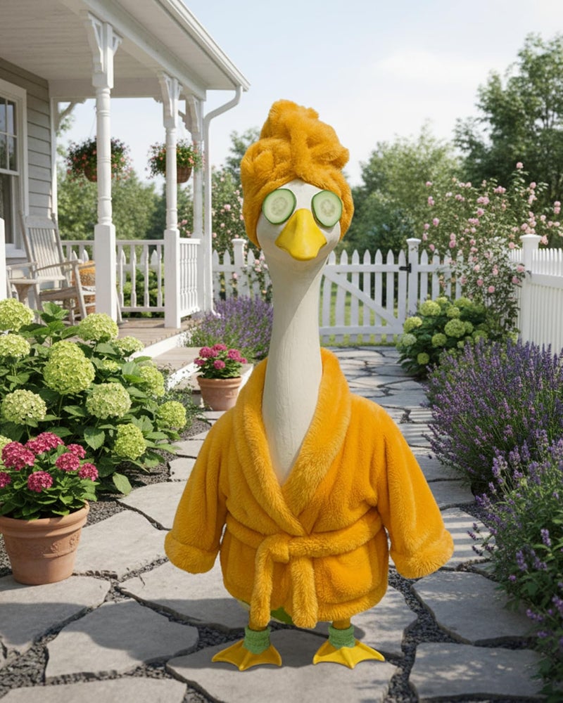GigaCircle Lady Porch Goose Outfits with Spa-Themed, 23" Lawn Cement Goose Clothes for All Season, Patio Yard Garden Geese Decoration Gift for Mom Grandma - Image 3