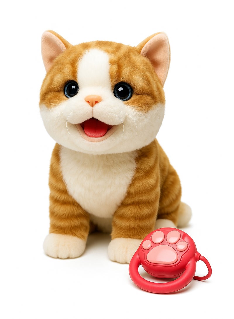 REZZOSS Walking & Singing Cat Toy for Kids Brown – Remote Control Leash Electronic Pet Cat Kids Toy | Interactive Walking Plush Toy with Music & Sound | Battery Operated Robotic Cat for Boys & Girls | Pretend Pet Play Toy Gift for Birthday (Brown) - Image 1