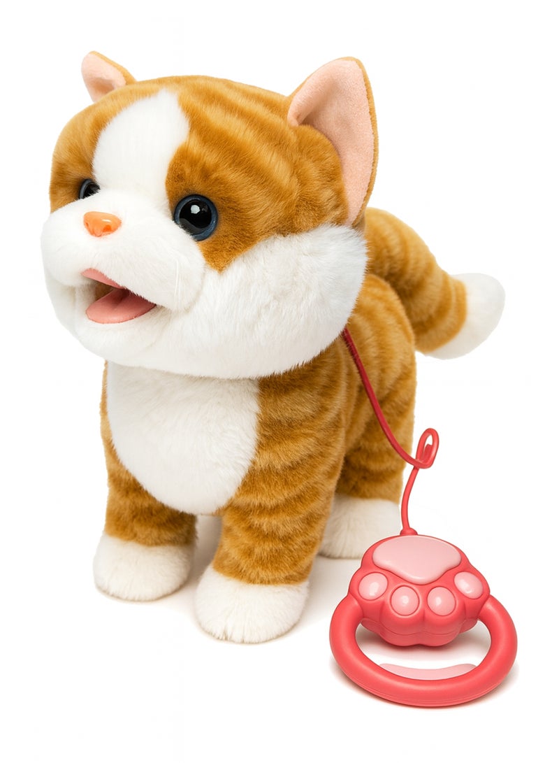 REZZOSS Walking & Singing Cat Toy for Kids Brown – Remote Control Leash Electronic Pet Cat Kids Toy | Interactive Walking Plush Toy with Music & Sound | Battery Operated Robotic Cat for Boys & Girls | Pretend Pet Play Toy Gift for Birthday (Brown) - Image 2