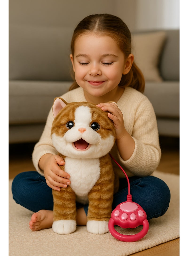 REZZOSS Walking & Singing Cat Toy for Kids Brown – Remote Control Leash Electronic Pet Cat Kids Toy | Interactive Walking Plush Toy with Music & Sound | Battery Operated Robotic Cat for Boys & Girls | Pretend Pet Play Toy Gift for Birthday (Brown) - Image 3