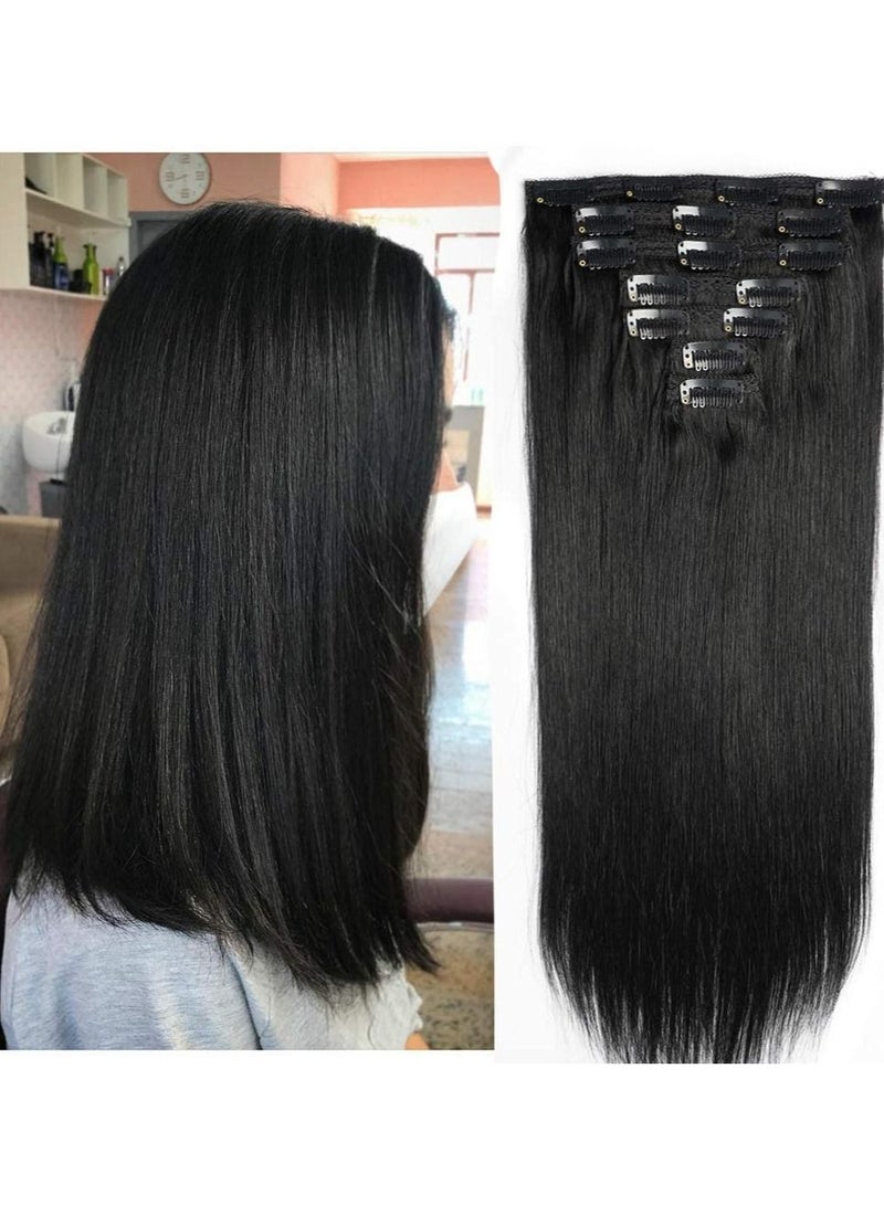 Estelle Clip On Nature Hair Extensions ,Straight Jet Black ,100g 7 Pieces 16 Clips - Image 1