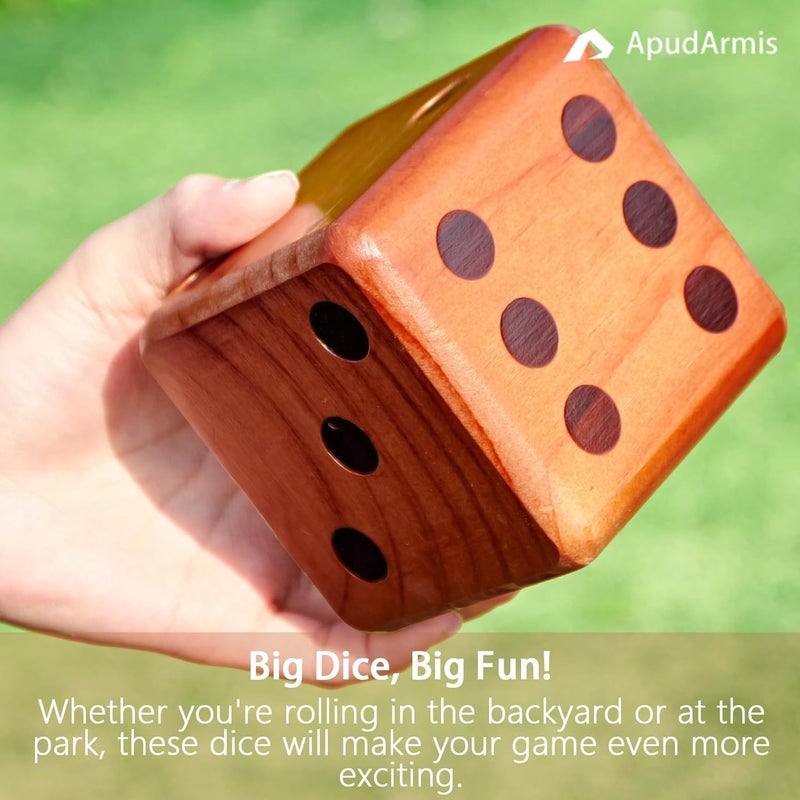 ApudArmis Classic Mahogany Giant Wooden Yard Dice Set, 3.5In Big Die Lawn Game Set with Scoreboard & Carrying Bag - Large Pine Wooden 6 Dice Backyard Game for Adults Family - Image 5