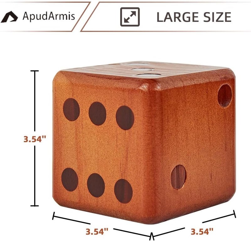 ApudArmis Classic Mahogany Giant Wooden Yard Dice Set, 3.5In Big Die Lawn Game Set with Scoreboard & Carrying Bag - Large Pine Wooden 6 Dice Backyard Game for Adults Family - Image 4