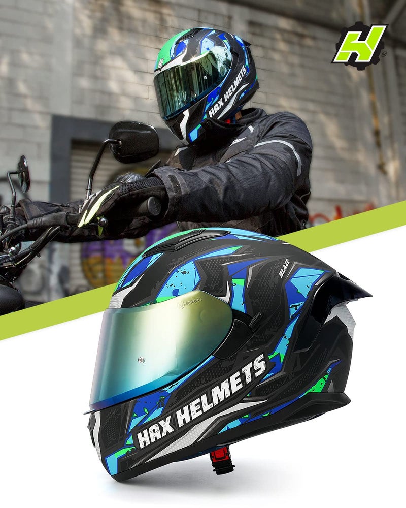 HAX Obsidian Full Face Dual Visor Adult Motorcycle Helmet for Motorbike Street Bike with Pinlock Ready DOT Approved Slayer Turquoise XXL - Image 3