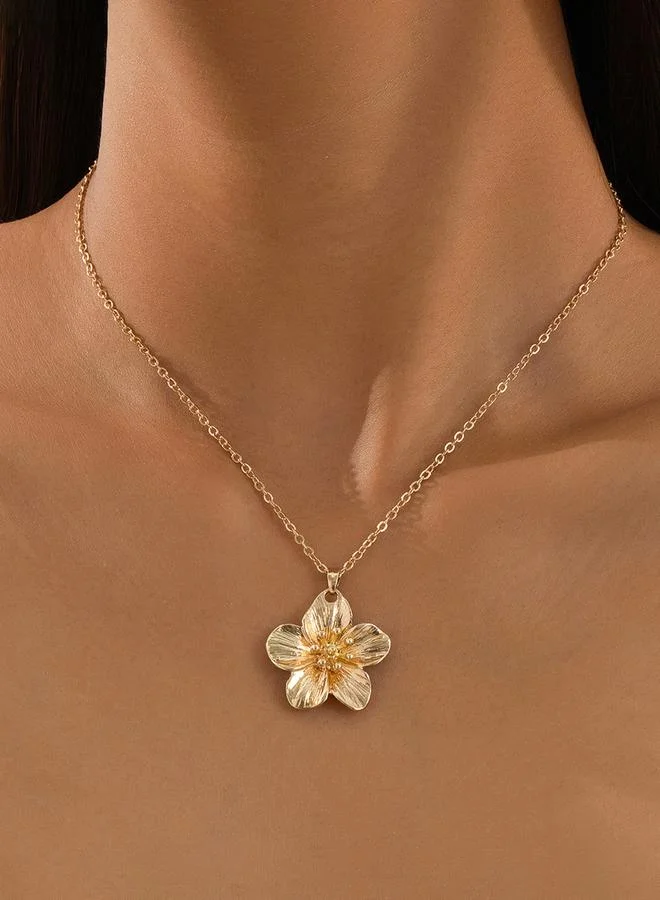 تايك تو Golden Flower Pendant Chain Necklace