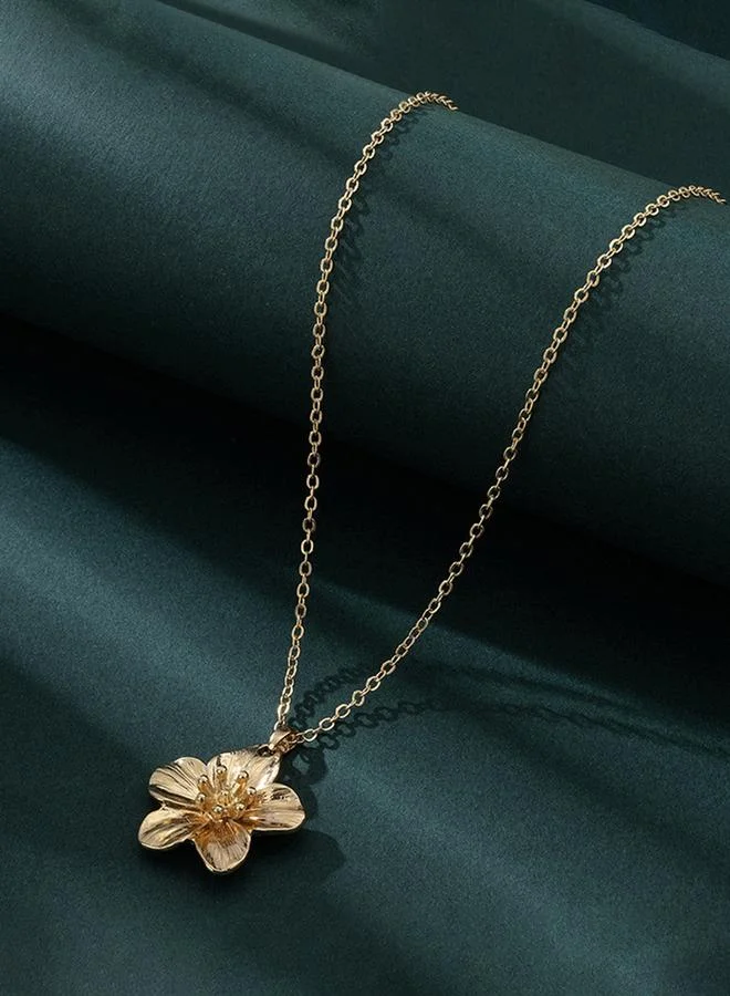 تايك تو Golden Flower Pendant Chain Necklace
