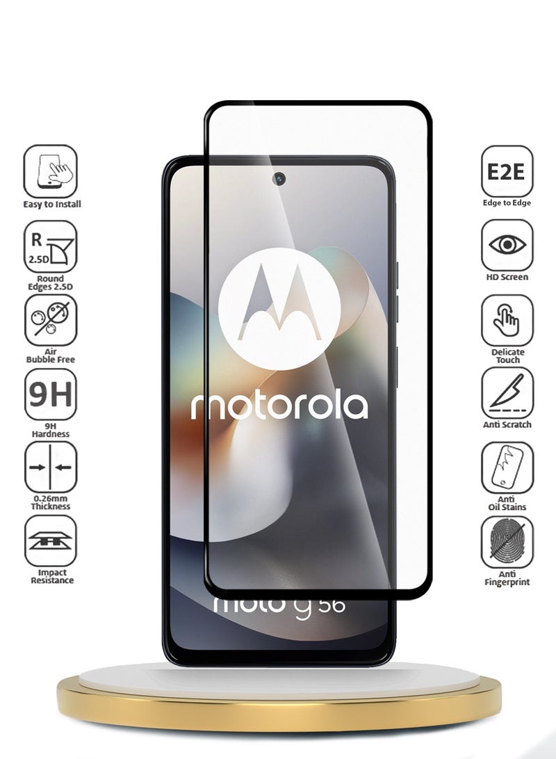 دبليو تيك حامية شاشة كاملة الغراء ومحكمة مع زجاج مقسى لجهاز موتورولا موتو G56 5G 2025 سلسلة Premium E2E (MSGECN) - شفاف/أسود - Image 2