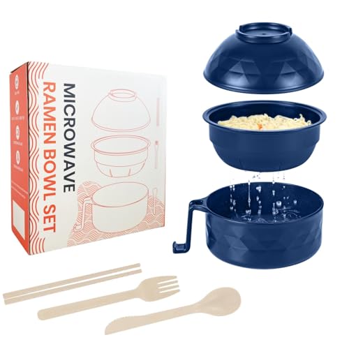 RORBAM Microwave Ramen Cooker,Ramen Bowl Set,Microwave Noodle Bowl With Chopsticks and Spoon, College Dorm Room Essentials for Girls for Boys, Apartment Essentials, BPA-Free. (Deep Blue) - Image 1