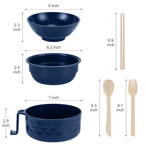 RORBAM Microwave Ramen Cooker,Ramen Bowl Set,Microwave Noodle Bowl With Chopsticks and Spoon, College Dorm Room Essentials for Girls for Boys, Apartment Essentials, BPA-Free. (Deep Blue) - Image 3