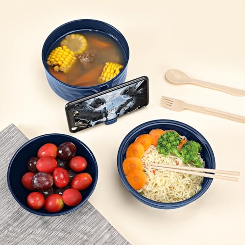 RORBAM Microwave Ramen Cooker,Ramen Bowl Set,Microwave Noodle Bowl With Chopsticks and Spoon, College Dorm Room Essentials for Girls for Boys, Apartment Essentials, BPA-Free. (Deep Blue) - Image 2