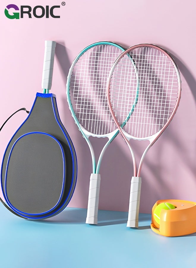 GROIC 27" Tennis Rackets Set - 2 Tennis Racket, 1 Ball with Rope, 1 Trainer Base and 1 Tennis Bag, Tennis Trainer Tennis Practice Tennis Training Equipment Kit Ideal for Beginner/Intermediate Players - Image 1