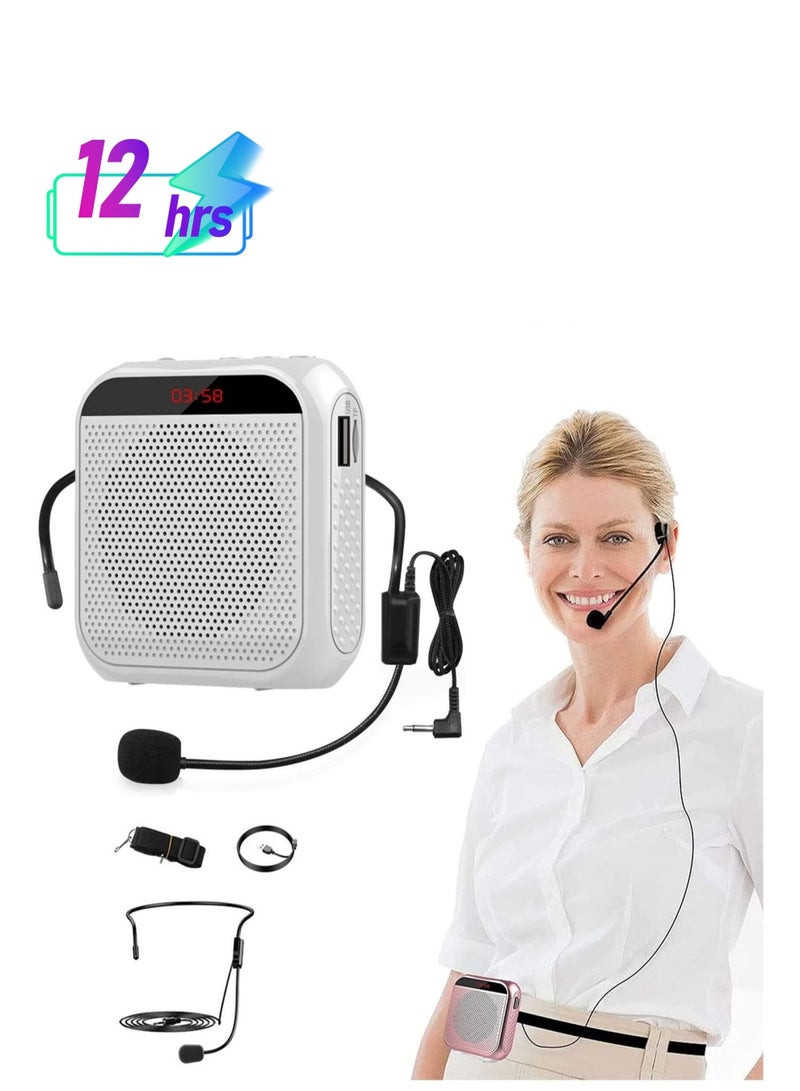 Voice Amplifier with Wired Microphone Headset, Portable Rechargeable PA System Speaker Personal Microphone Speech Amplifier, Loudspeaker for Teachers, Tour Guides/Coaches Metting/Yoga/Fitness (White) - Image 1