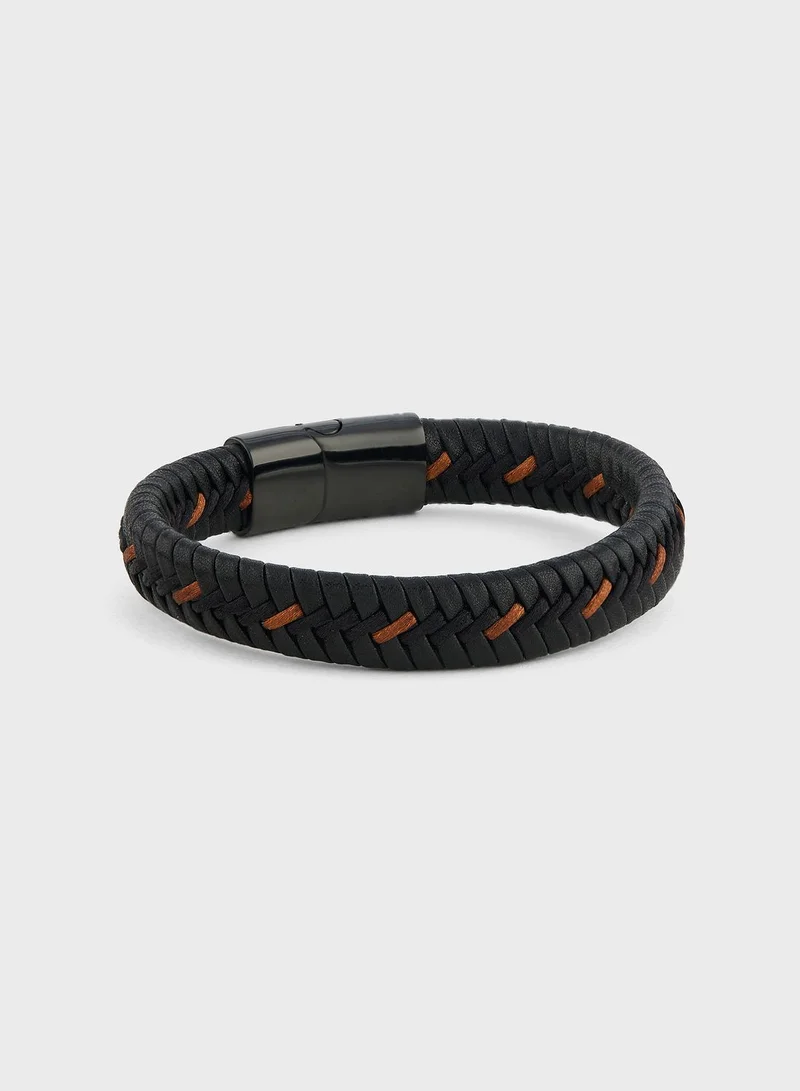 Robert Wood Genuine Leather Braided Bracelet In Gift Box