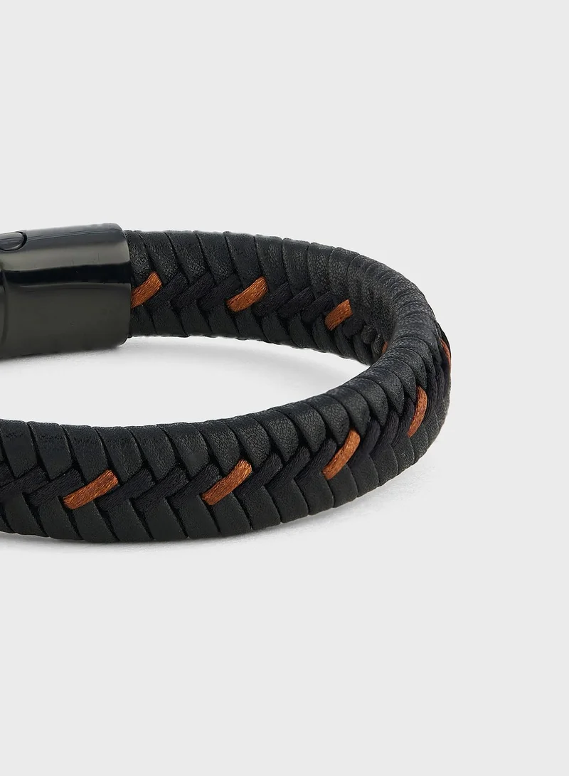 Robert Wood Genuine Leather Braided Bracelet In Gift Box