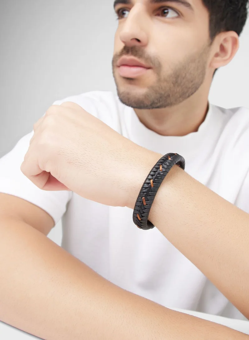 Robert Wood Genuine Leather Braided Bracelet In Gift Box