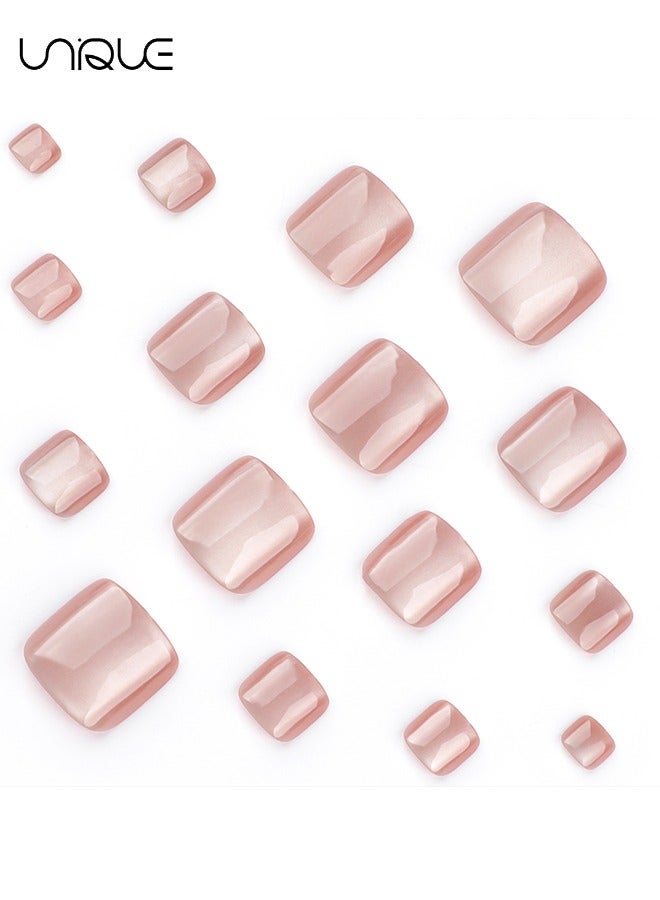 Unique 24 Pcs Fake Nails - Press Nails - French foot Nails - Light Pink Foot Nails - Shiny Cat's Eye Foot Armor - Fake Nail Patch - Image 3